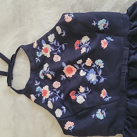 Kate Spade Navy Blue Floral Embroidered Halter Dress Size 0 - Picture 2 of 8